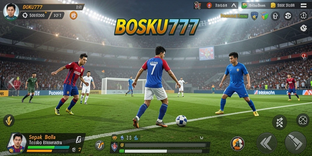 Tampilan gameplay seru dalam game sepak bola BOSKU777.