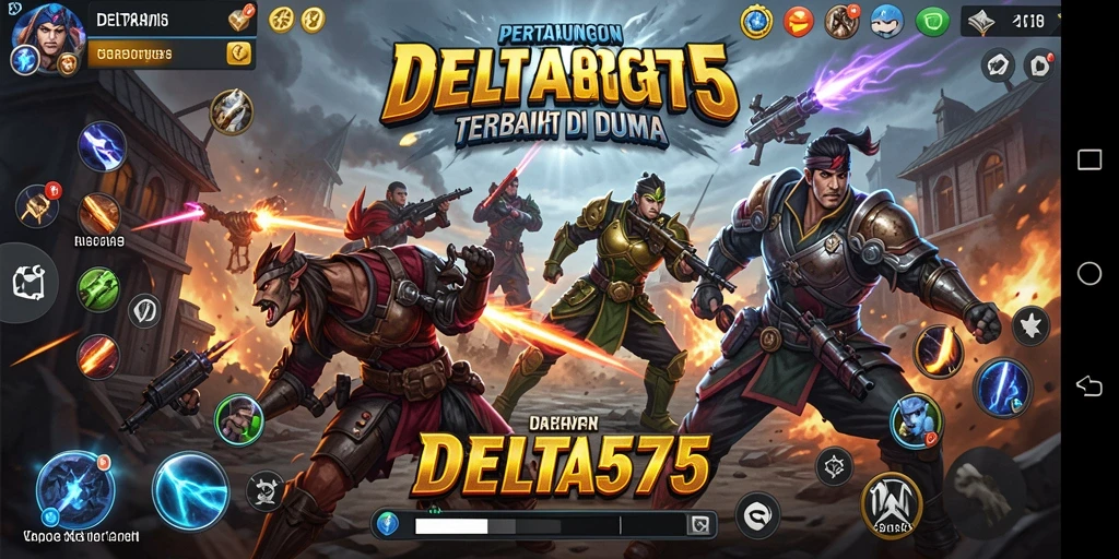 Tampilan seru dari gameplay pertarungan DELTA575 dengan karakter beragam.
