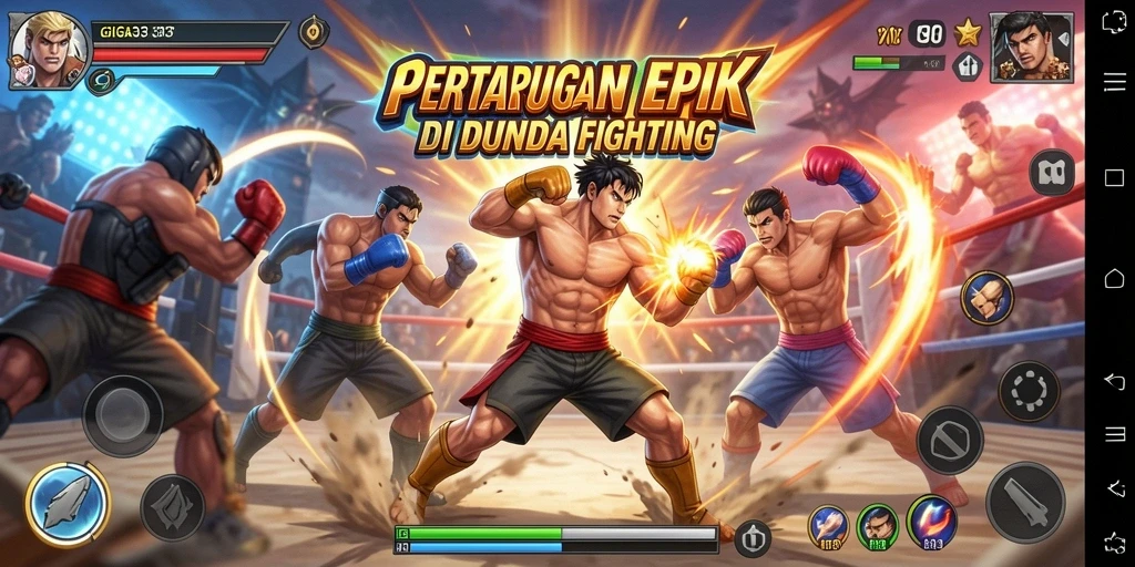Screenshot GIGA33 menampilkan karakter bertarung dalam aksi seru dan dinamis.