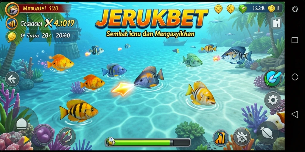 Tampilan gameplay JERUKBET dengan aksi tembak ikan yang seru