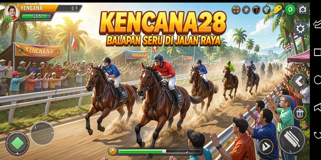 Tangkapan layar utama KENCANA28 menampilkan aksi balapan yang seru dan mendebarkan.