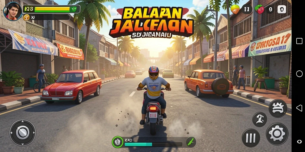 Gameplay KKRP menampilkan aksi balapan yang cepat dan mendebarkan.