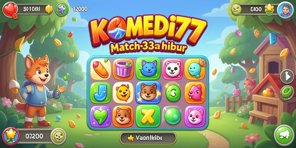 Gameplay seru KOMEDI77 dengan momen mencocokkan item Match-3.