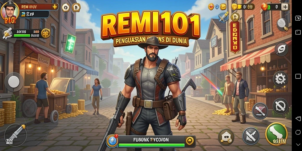 Tampilan gameplay menarik dari REMI101 yang menggambarkan pengelolaan bisnis.